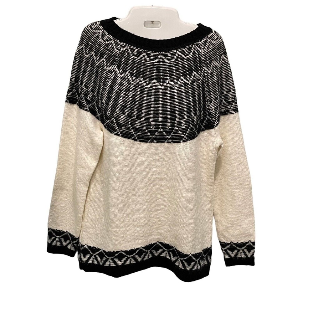 Talbots Fair Isle Sweater M Black White Fuzzy Nordick Ski Soft Wool Blend